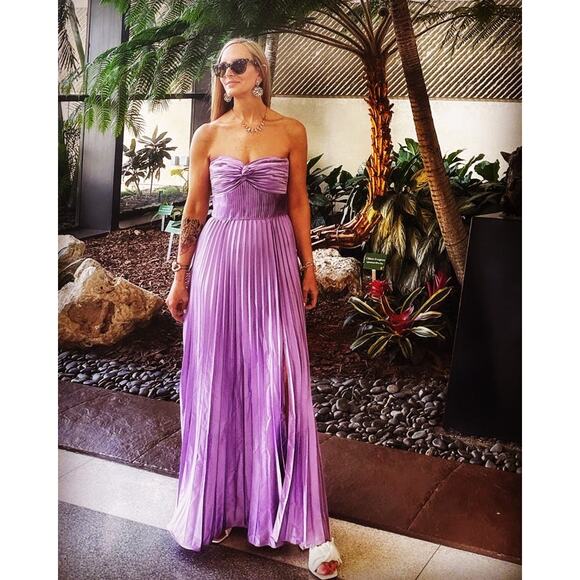 AMUR Purple Satin Sweetheart Neckline A-Line Stef Pleated Gown Dress Size 14 - Picture 1 of 16